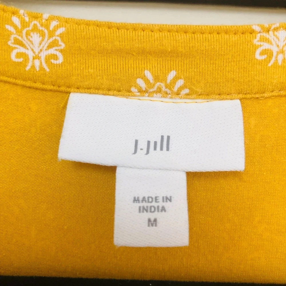 J Jill Mustard Yellow Paisley Pintuck Dress Pocket Stretch Office Artsy Womens M - Picture 4 of 10